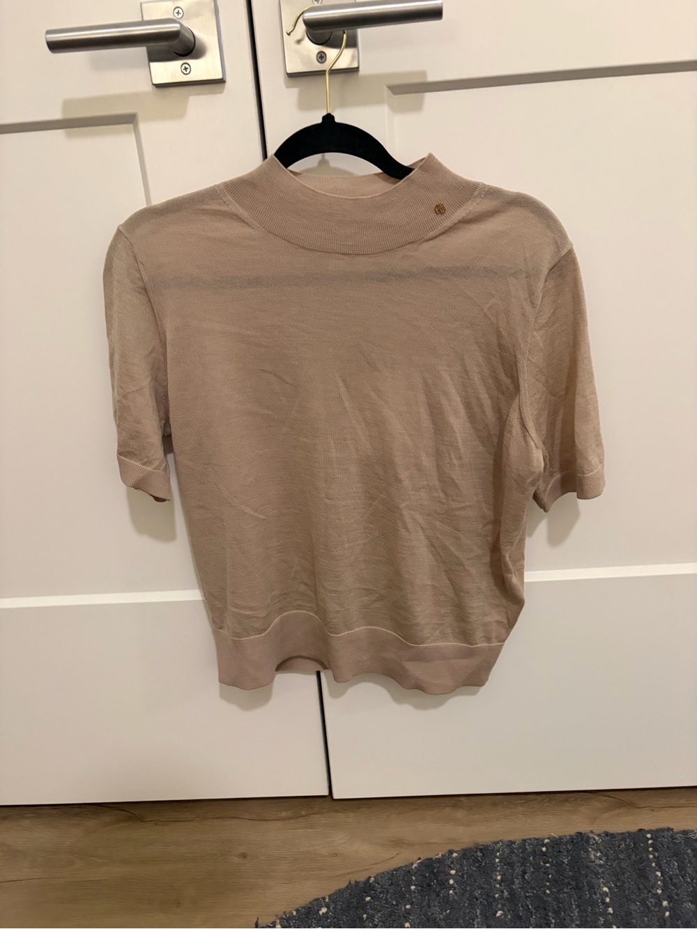 Anine Bing Taupe Crewneck Short Sleeve Knit Top
